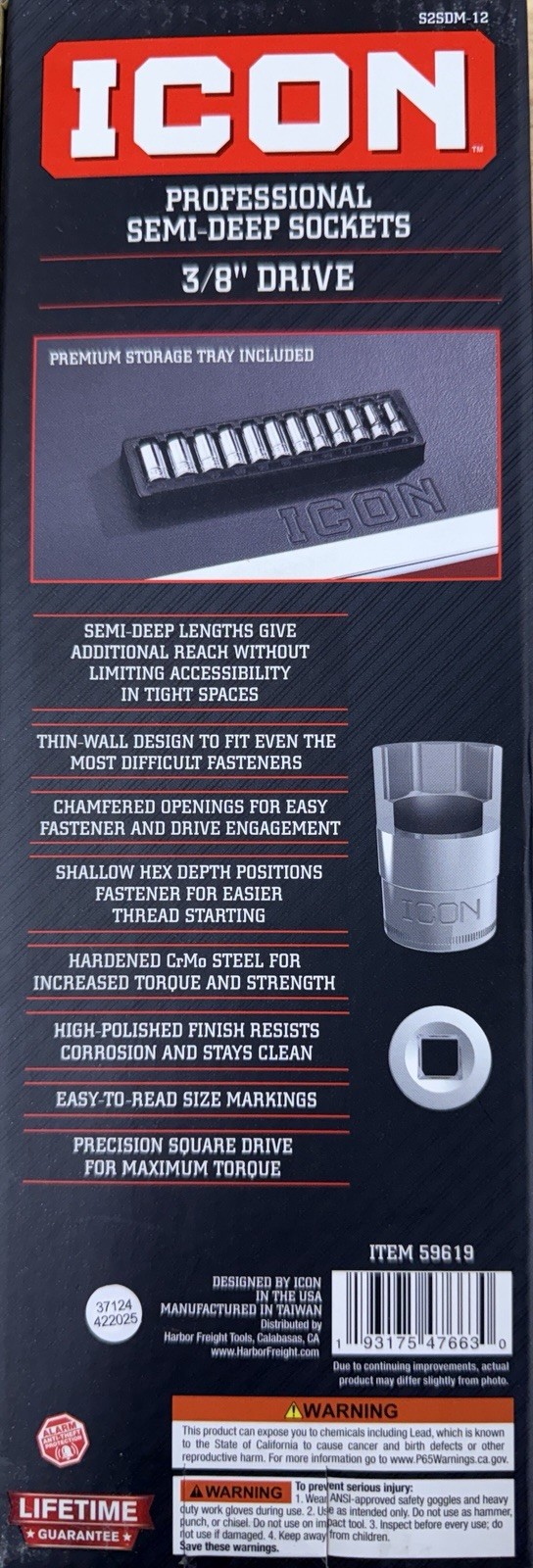 NEW ICON Metric Semi-Deep 3/8” Drive 6 Point Sockets – Chrome – Pick a Size (mm)