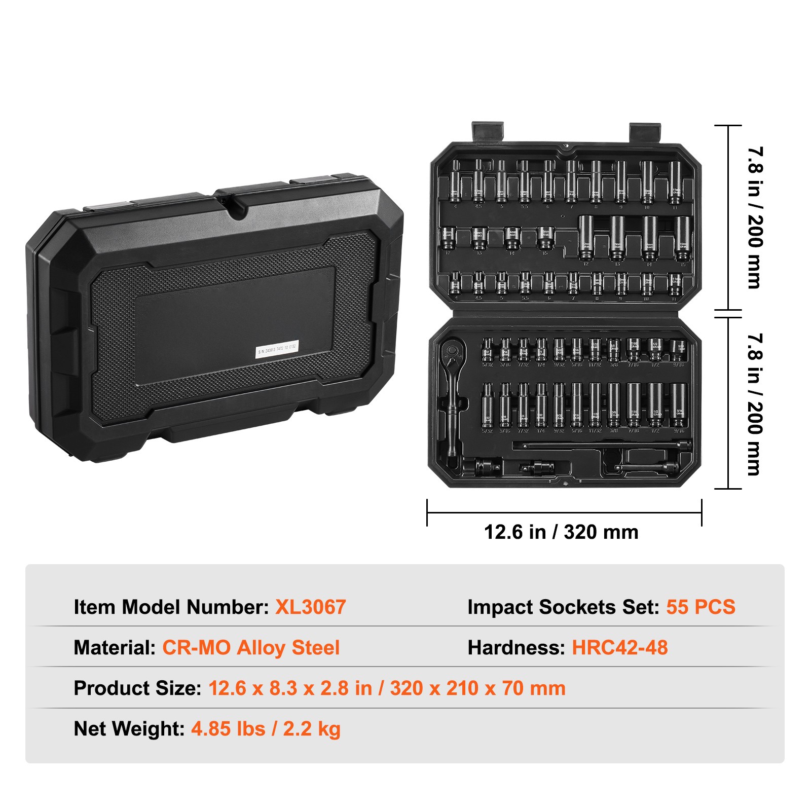 Uimoso Impact Sockets Set 55pcs 6-Point 1/4″ Drive Bit Ratchet Tool Kit Case