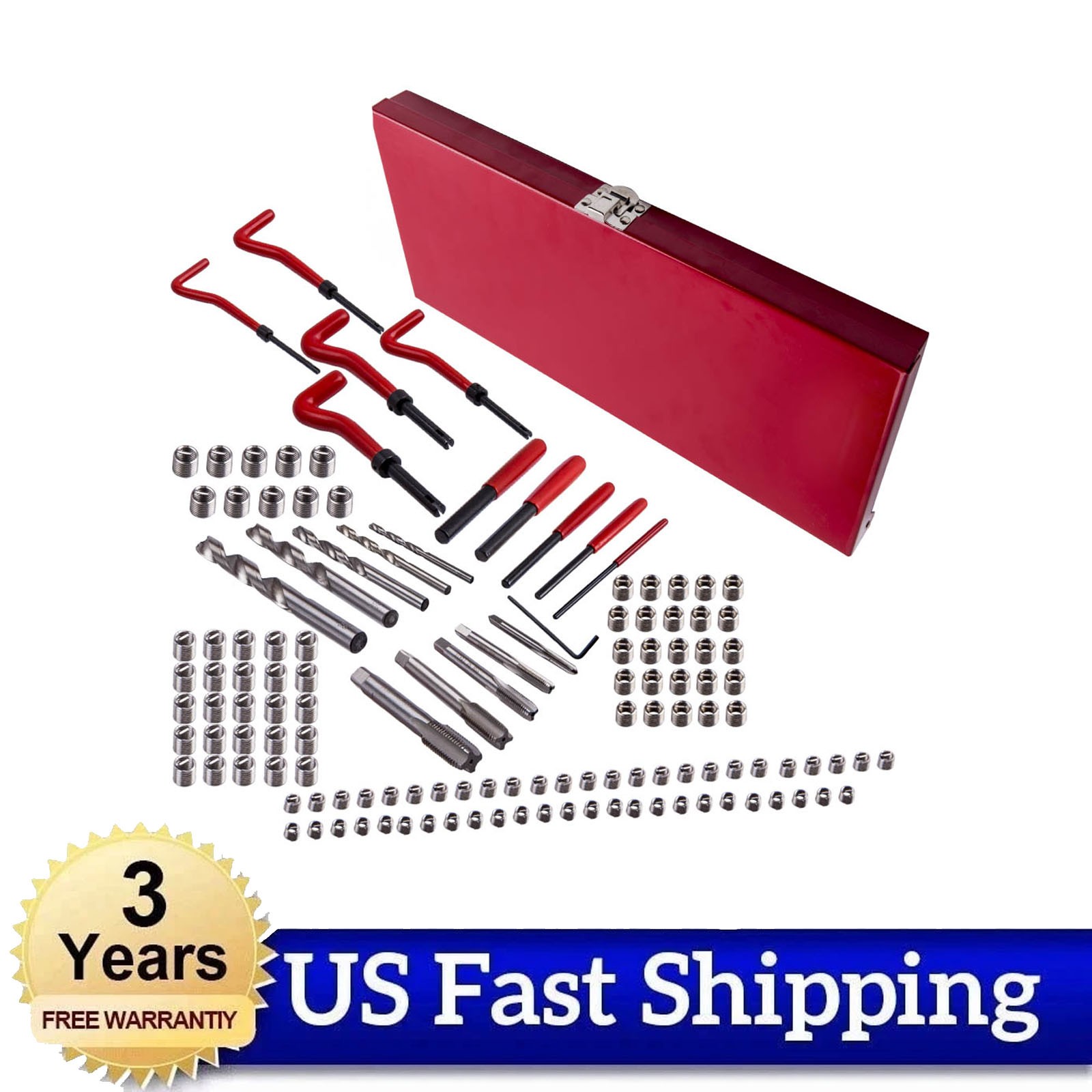 131 pcs Thread Repair Tool Kit Drill Bits Taps Threaded Inserts Installation