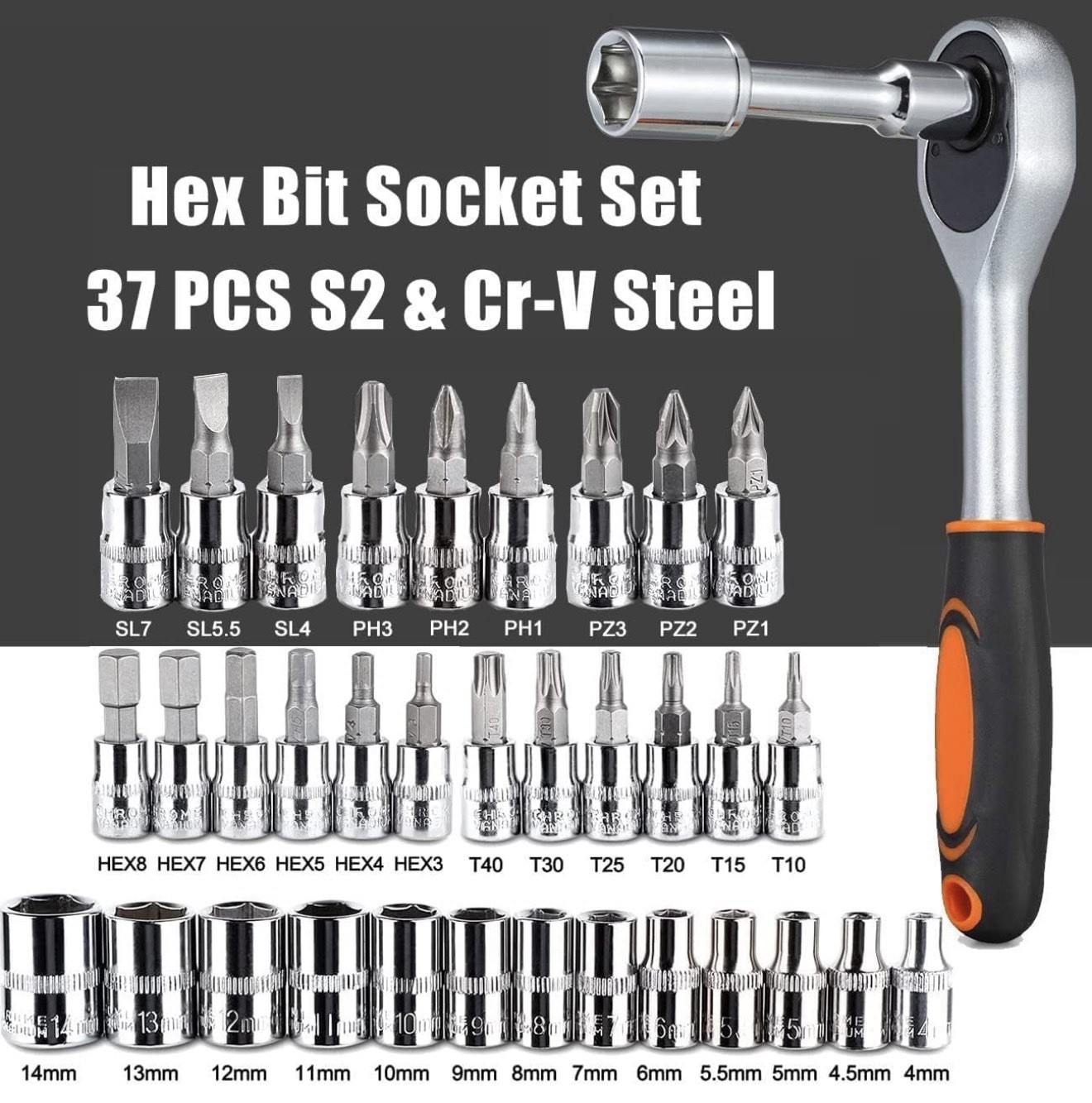 46 Pieces 1/4 in. Drive Ratchet Socket Wrench Set with Quick-Release Ratchet