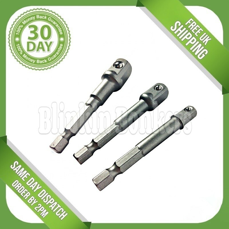 IMPACT DRILL SOCKET ADAPTER CONVERTER SET 1/4″ 3/8″ 1/2″ SQ. SQUARE DRIVE DRIVER