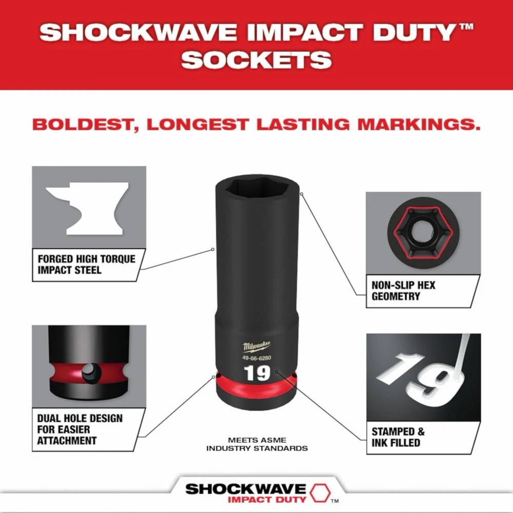 Milwaukee 49-66-7007 3/8″ Drive Metric Standard Impact Socket Set – 14 PC