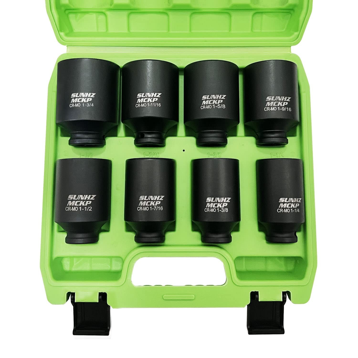 8-Piece 1/2″ Drive Deep Impact Socket Set, SAE 6-Point Cr-Mo, 1-1/4″ to 1-3/4