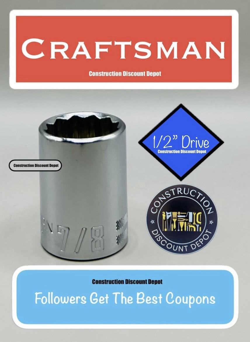 Craftsman 12pt Std. 1/2″ in Drive Shallow SAE Socket – 7/8″ Shallow CMMT47512