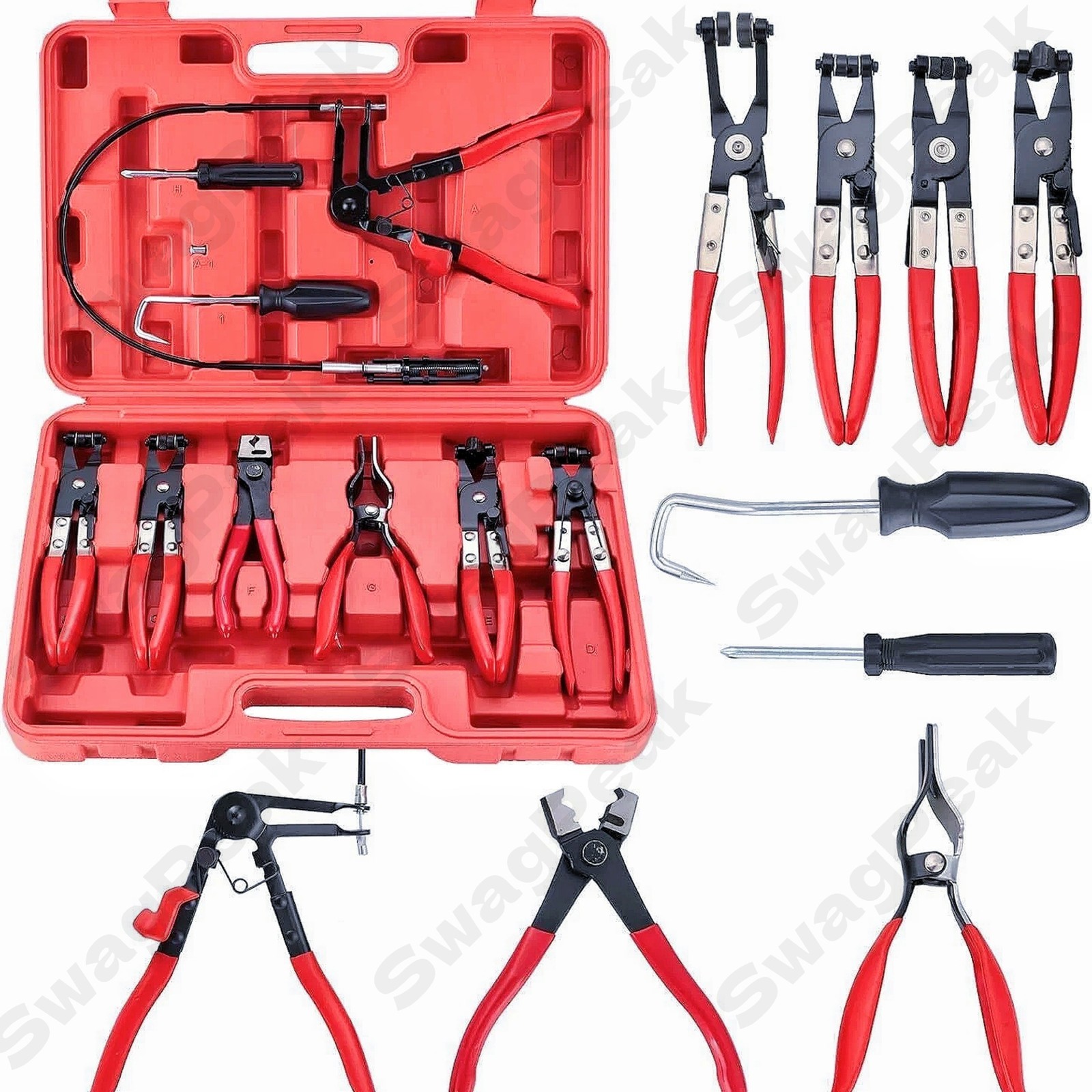 10Pc Hose Clamp Clip Remover Pliers Wire Long Reach Kit Fuel Oil Water Hose Tool
