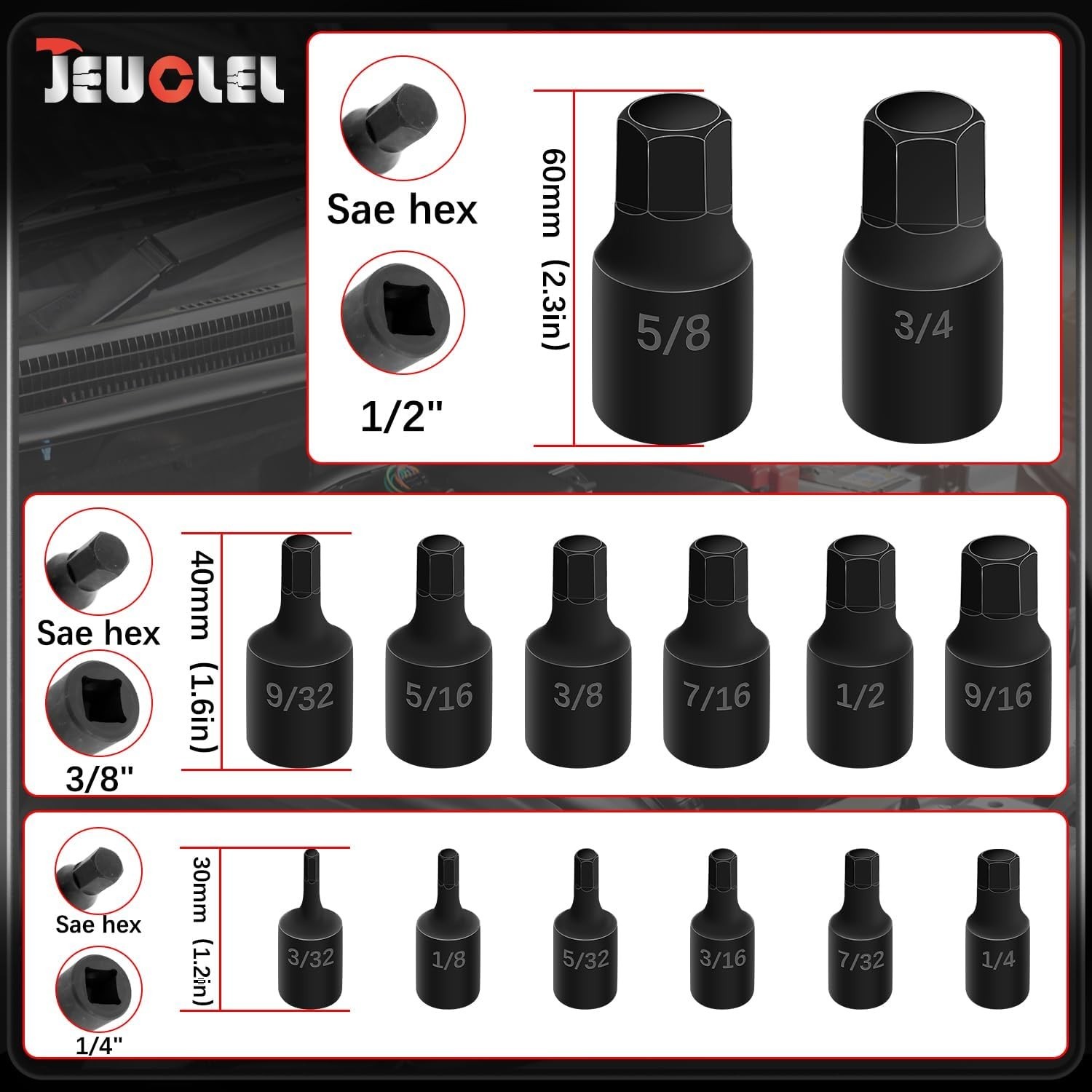 14-Piece Impact Grade Allen Bit Socket Set for Versatile Repairs and Maintenance