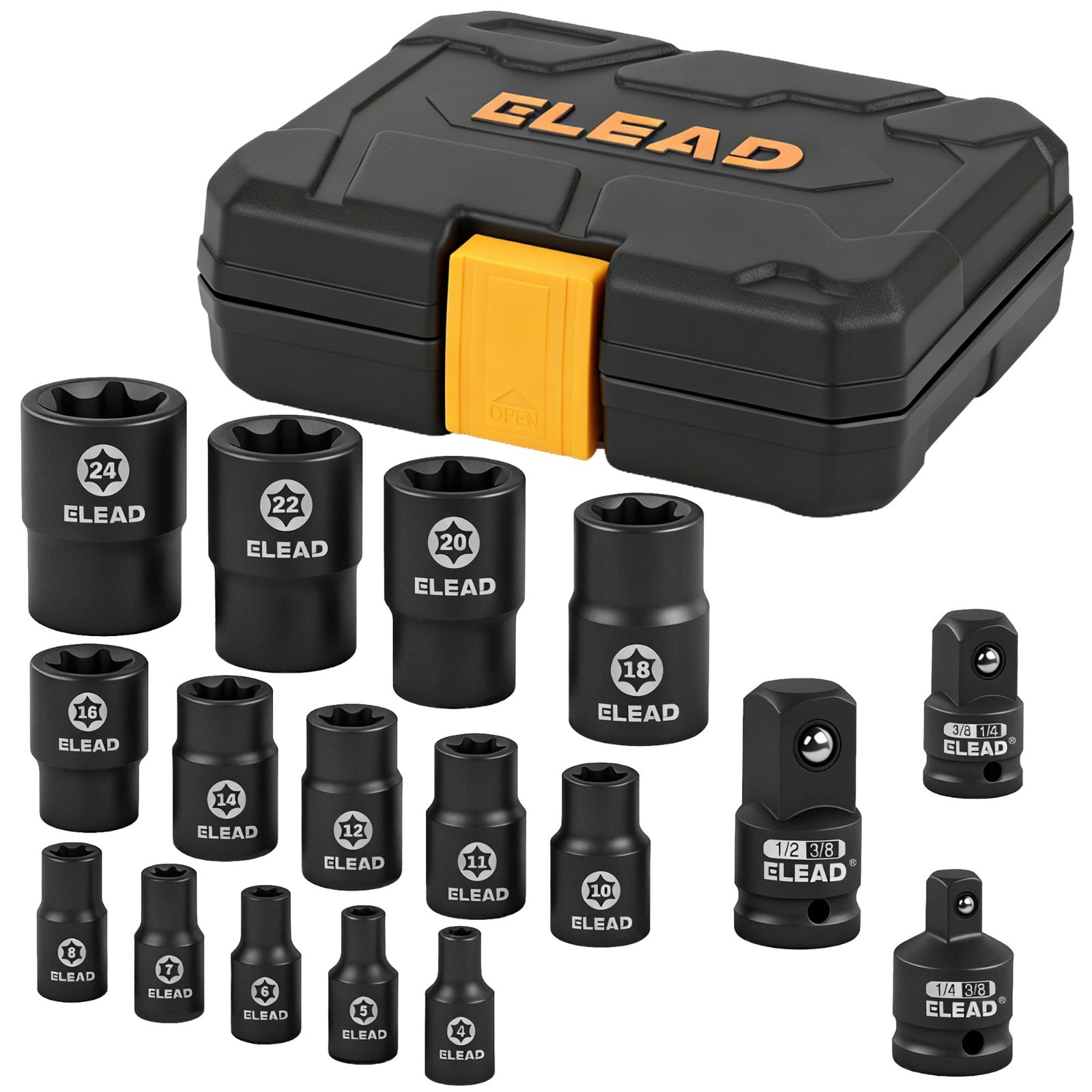 17-Piece Inverted E-Torx Socket Set – Impact Cr-V Steel Star Female Sockets E4-E