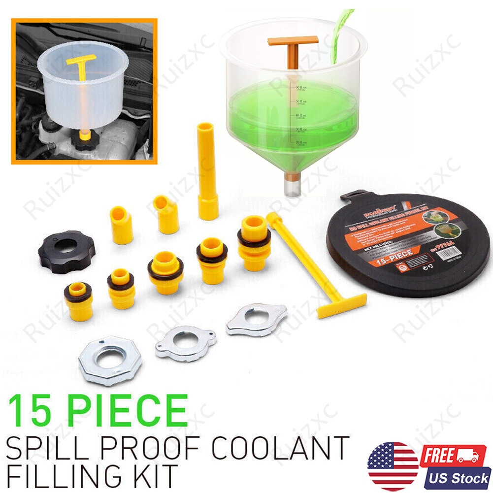 Car Auto Fluid Cooling System Spill Proof Radiator Coolant Filling Funnel Kit