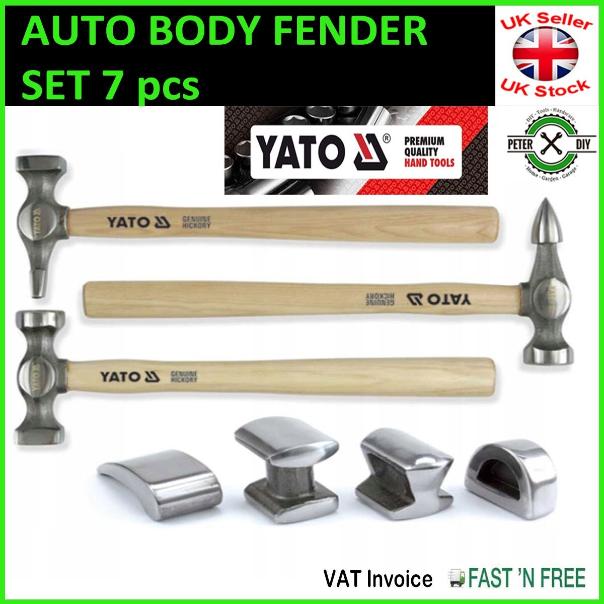 AUTO BODY FENDER SET 7pcs Tool HAMMER And DOLLY Repair Kit YATO Case YT-4590