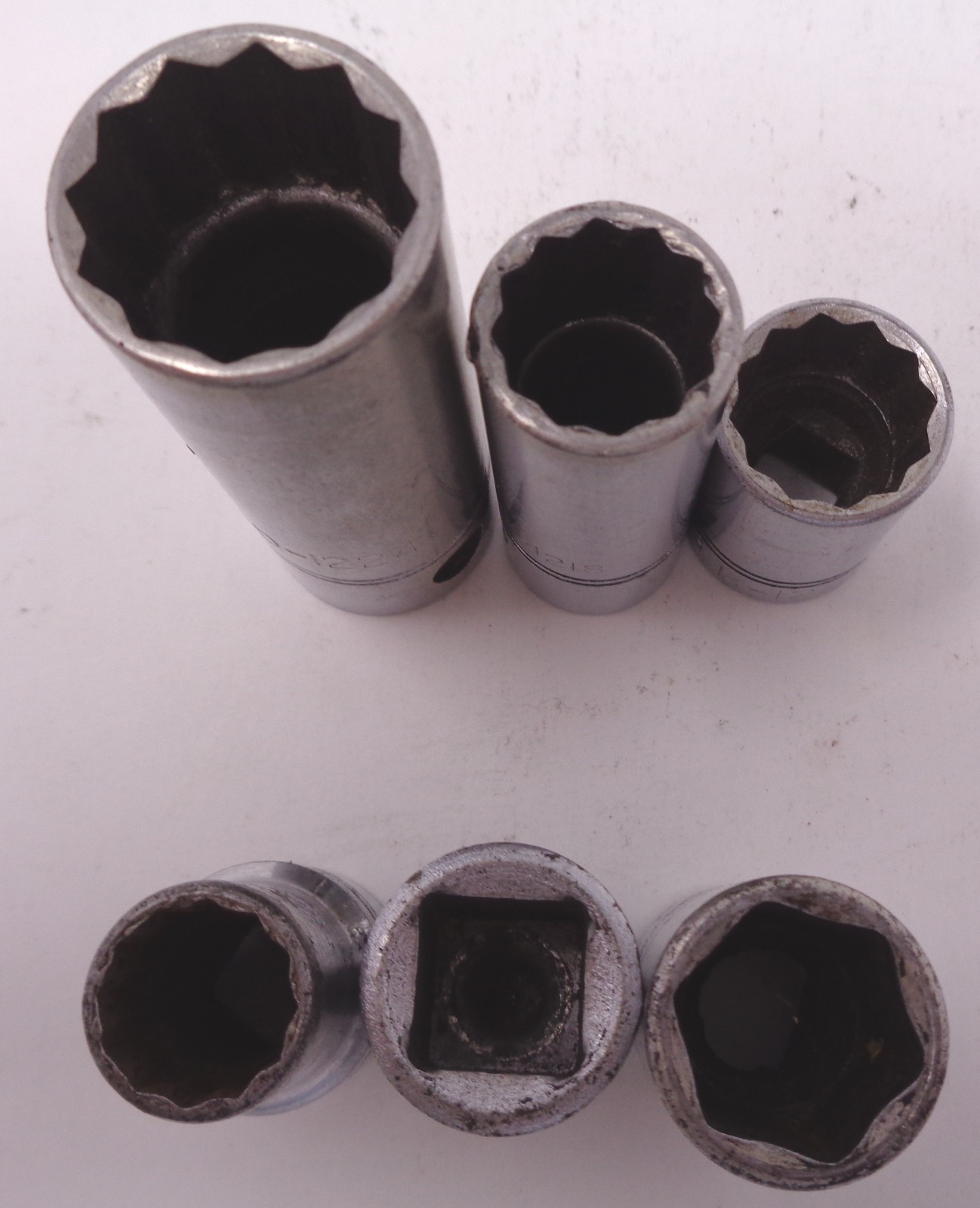 Lot of 5 Williams USA 6 & 12 point sockets, BS-131 3/8”-1/2” adapter