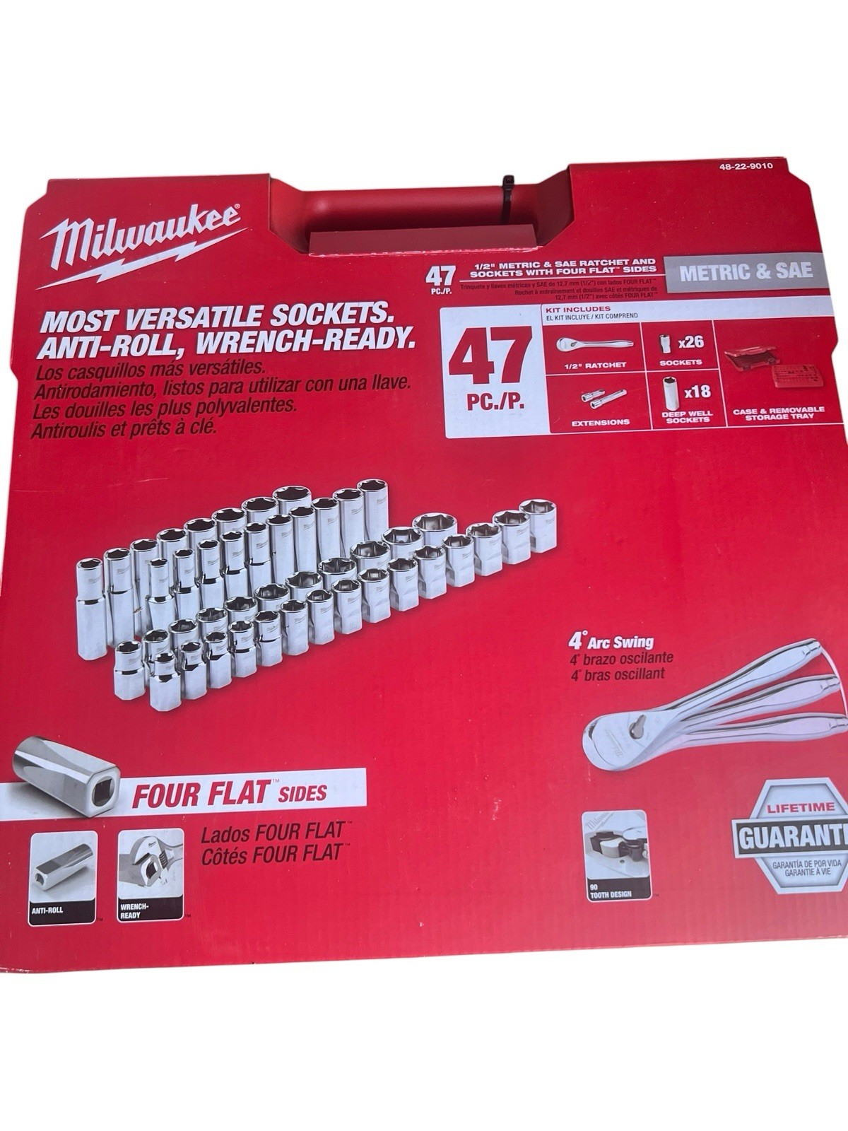 🚗 Milwaukee 48-22-9010 47 Piece SAE And Metric 1/2″ Drive Socket Set NEW