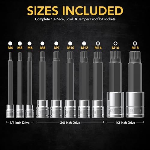 10-Piece Extra Long Triple Square Spline Bit Socket Set | M4-M18 | Premium S2 St