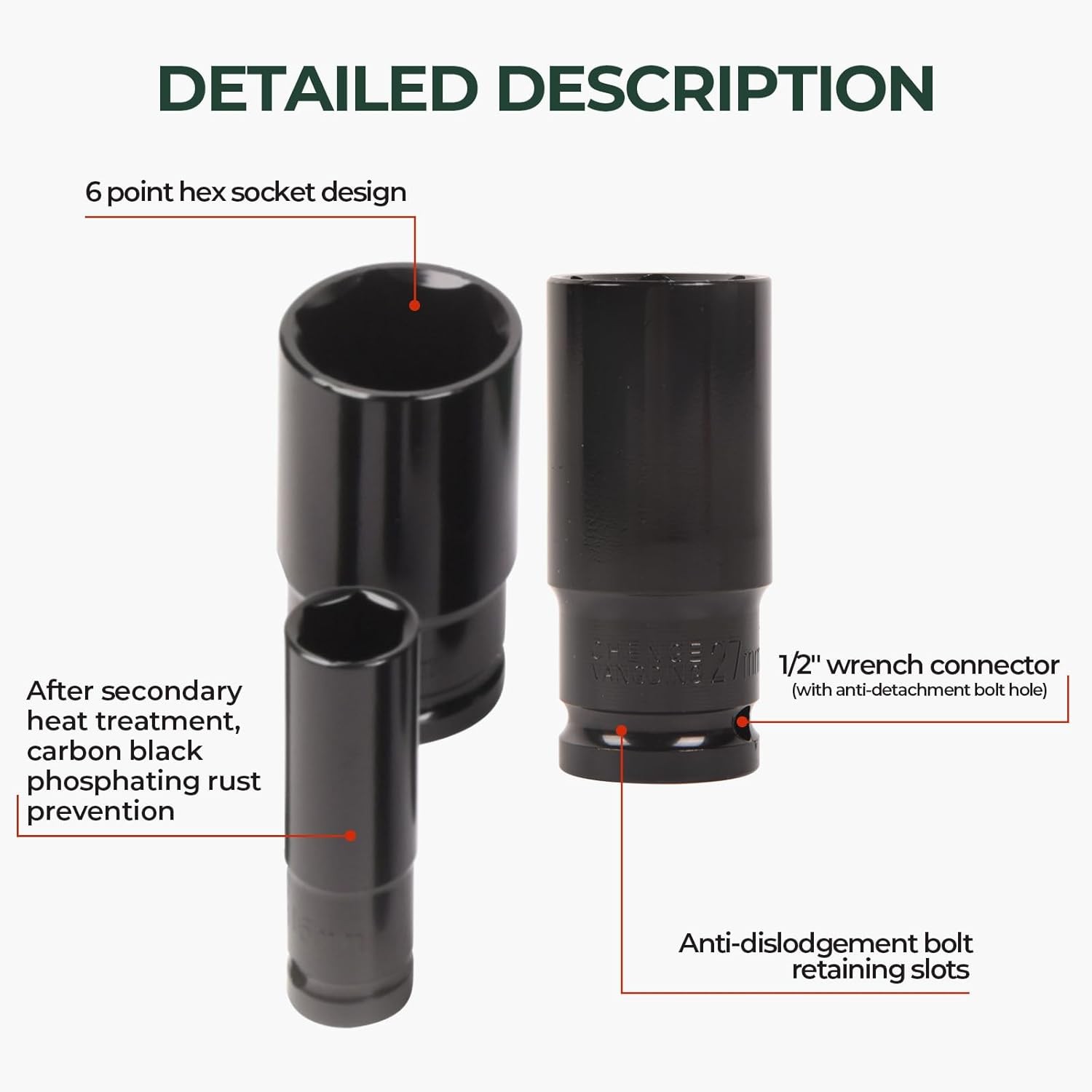 20PCS 1/2Inch Impact Sockets Set Drive Metric 8mm-32mm Deep 6-Point Set w/case