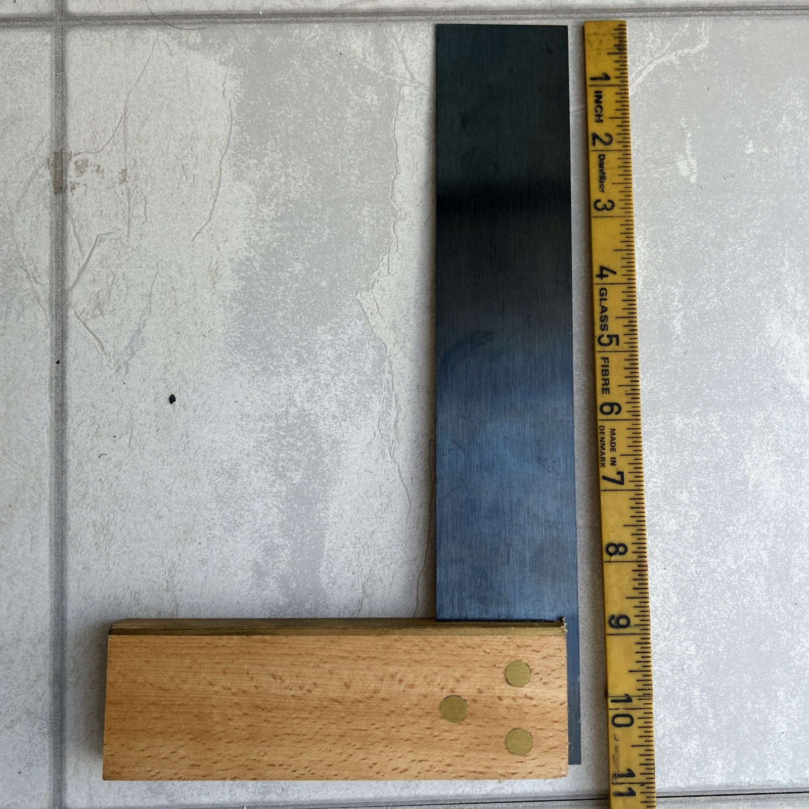 Vintage woodworking 9″ angle Set square. Brass detail, steel blade By