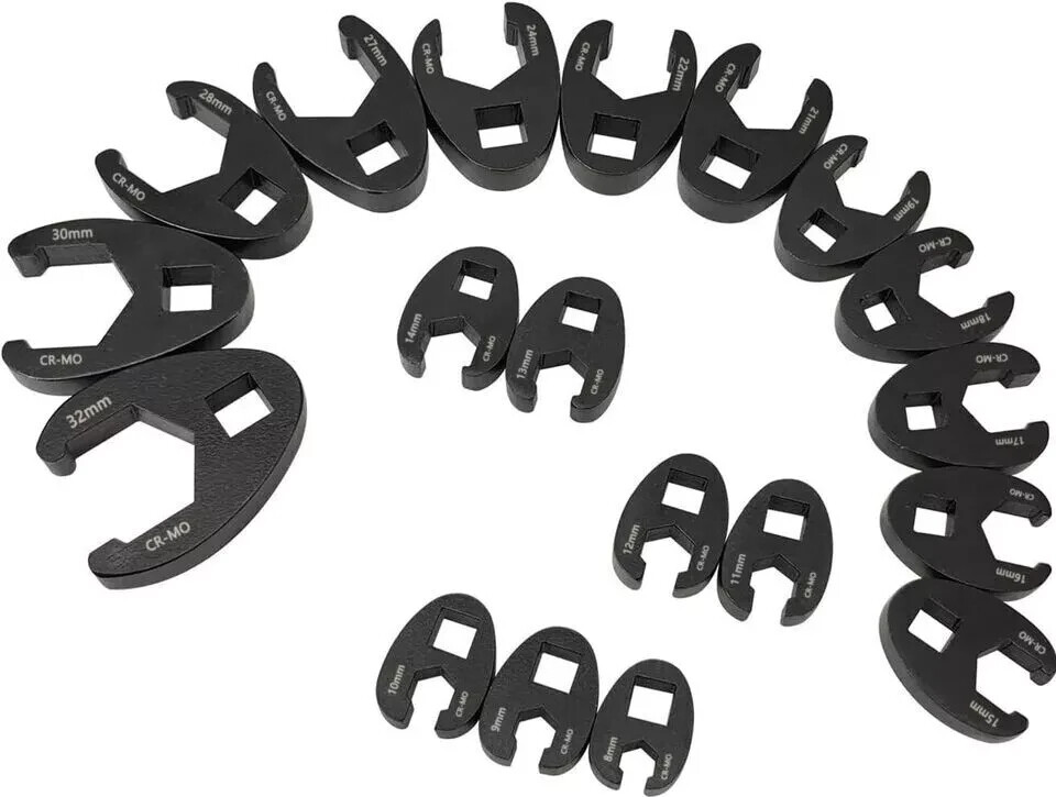 19PCS Crowfoot Wrench Set Metric Crows Foot 8-32mm Flare Nut Wrench Set Tool Kit