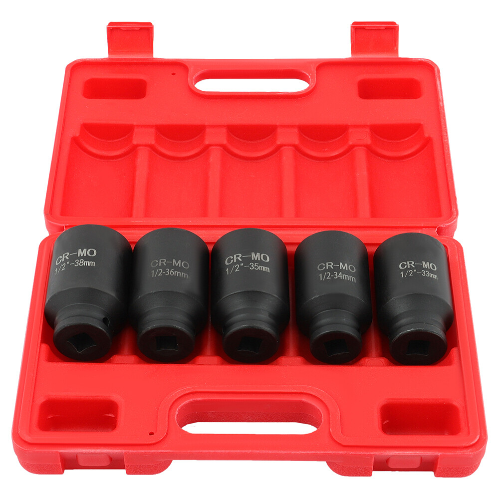 5pc 1/2″ DR. Front & Back (Metric) Wheel Spindle Axle Nut Deep Impact Socket Set