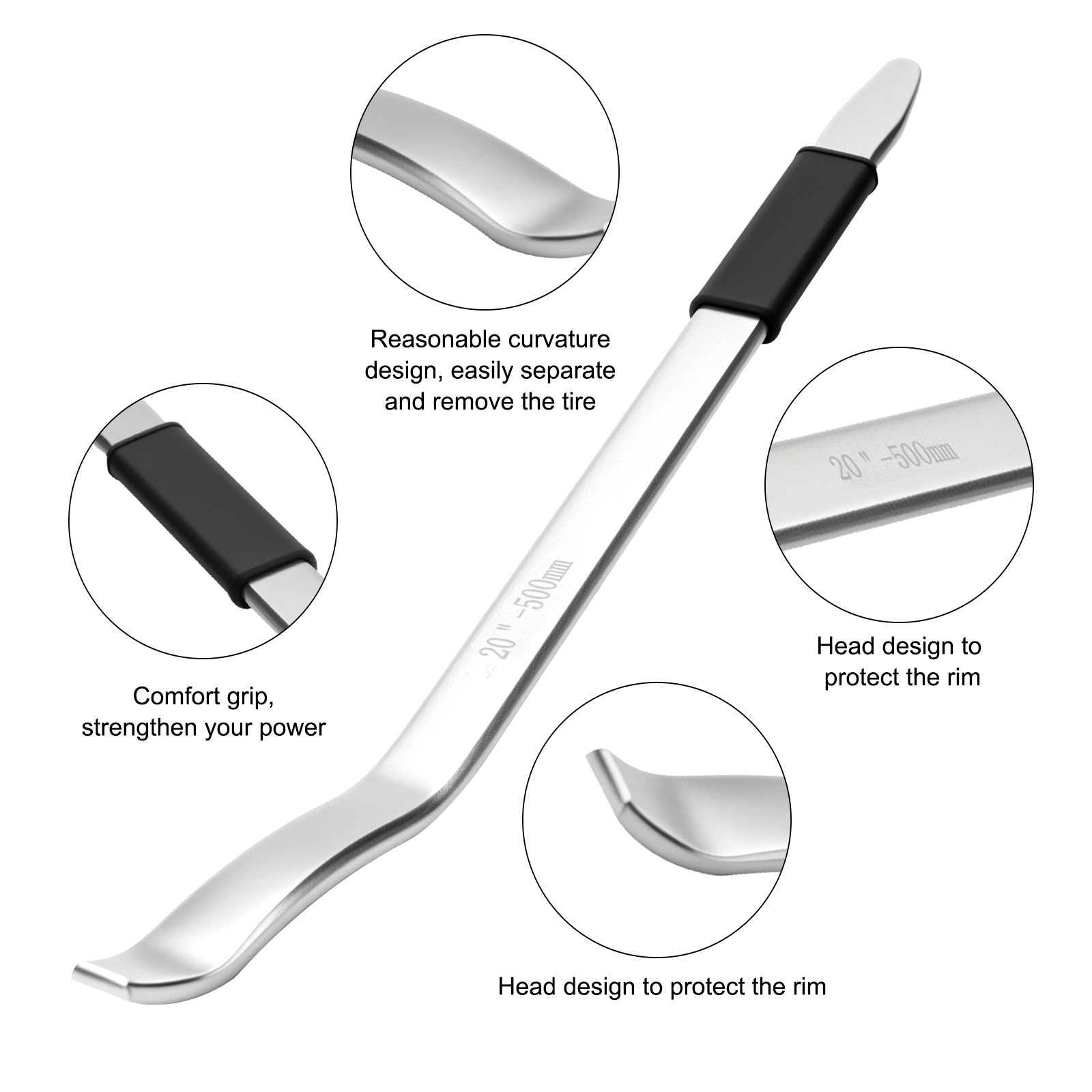 Tire Lever 19.8in Alloy Steel Tire Iron Spoon with Rubber Handle for Car, Truck