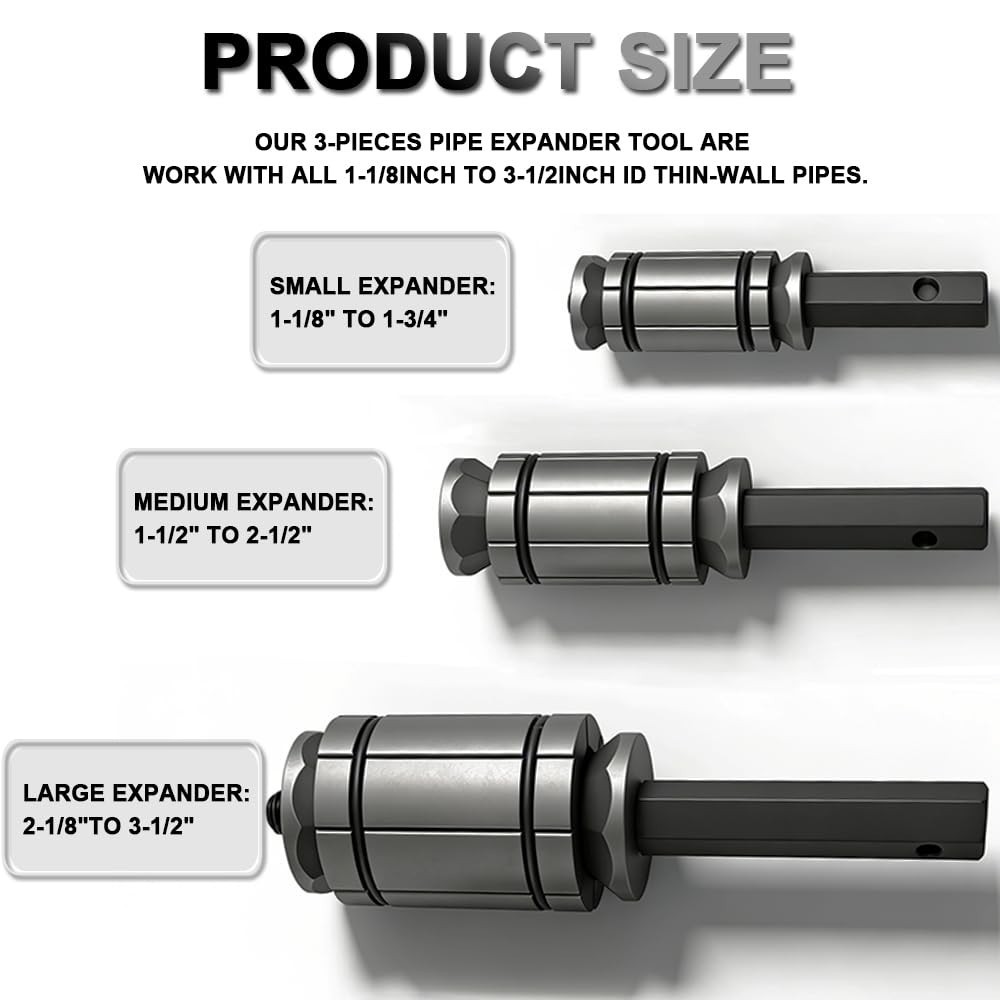 Exhaust Tail Pipe Expander Tool Set – 3 Pcs, Fits 1/18» to 3-1/2» for Vehicles