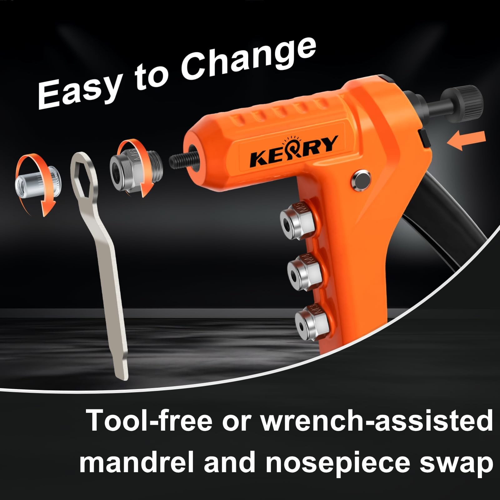 Kerry Rivet Nut Gun Tool, One-Handed Riveters 9.5″ 9.5”, Orange and Black