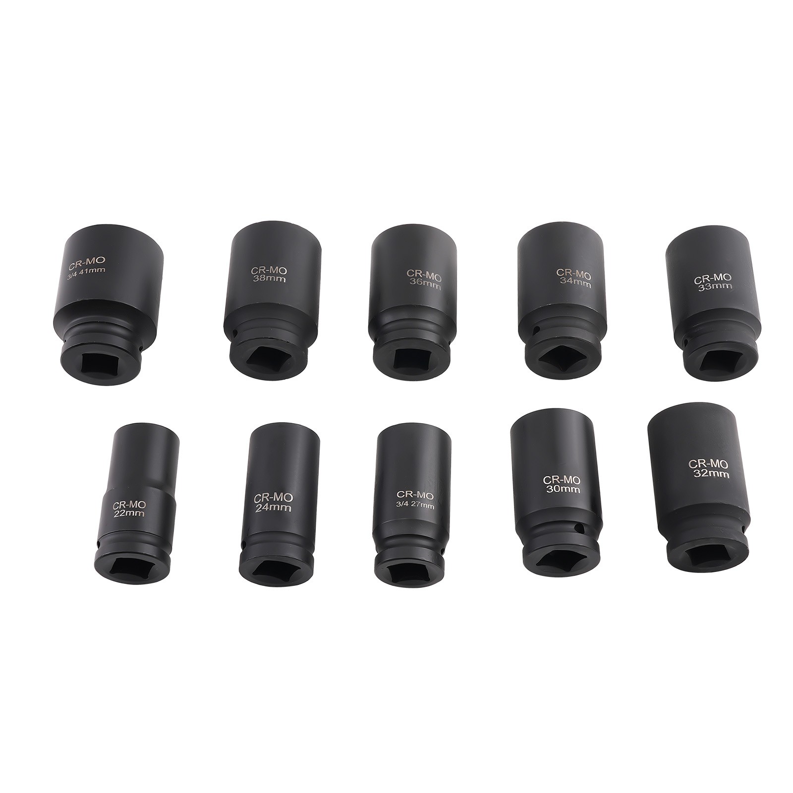 3/4Inch Drive Deep Impact Socket Set Metric 22mm-38mm–41mm 6-Point With Case