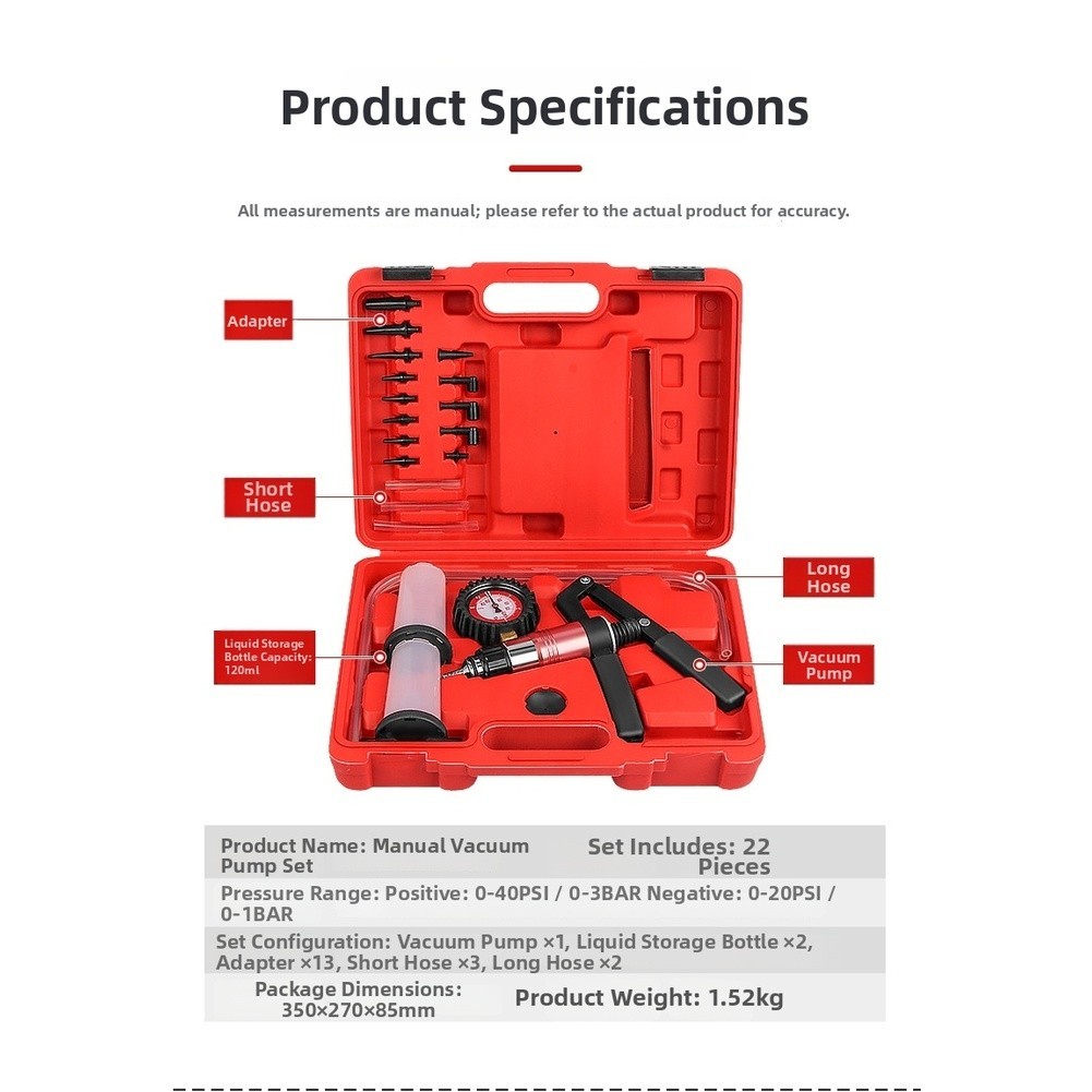 Vacuum Pump Brake Bleeder with 0-40 PSI and 0-20 PSI Dual Range Measurement