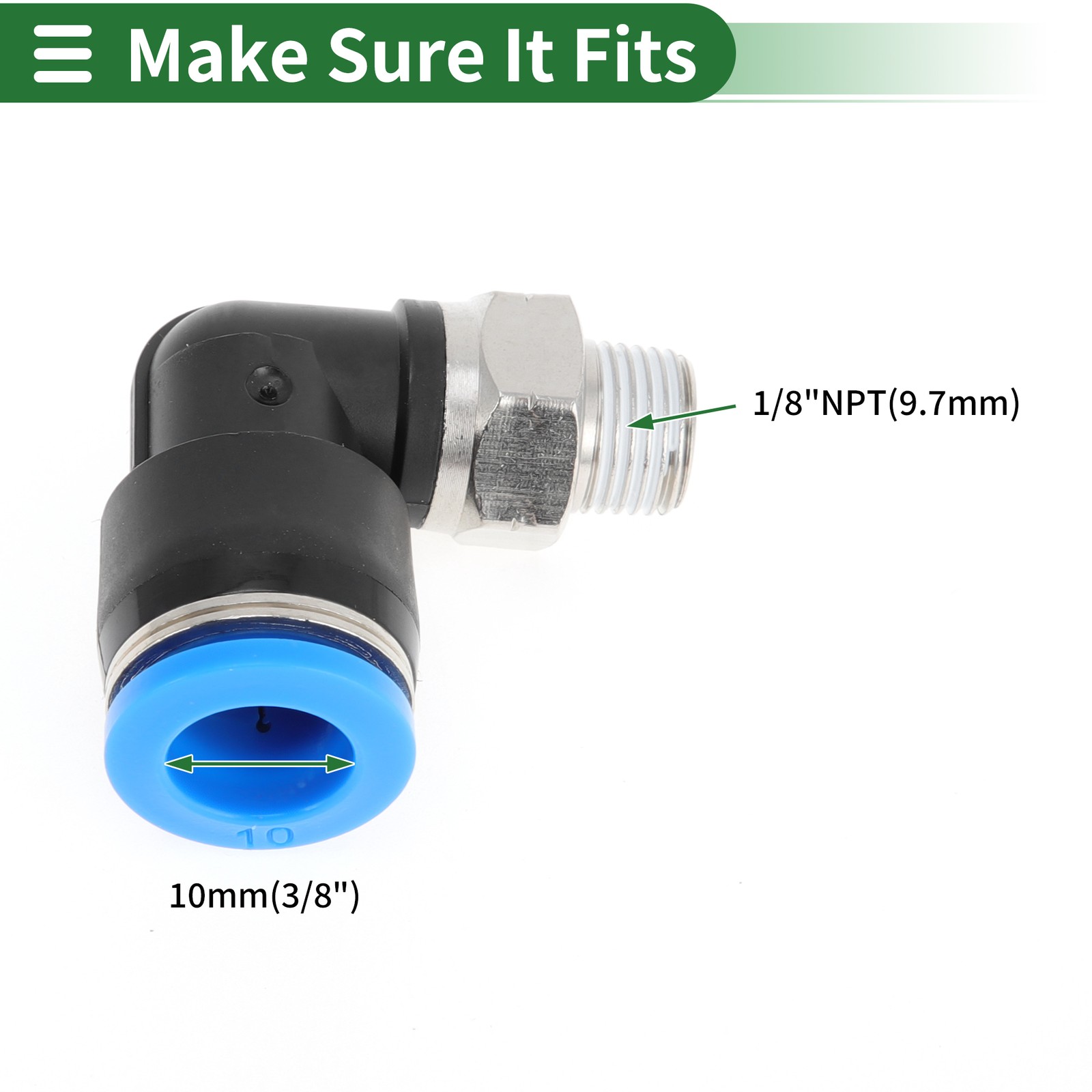 for Push to Fittings 3/8″ 90° Fast Air Joint 1/8″ NPT 5 Pieces Blue Black