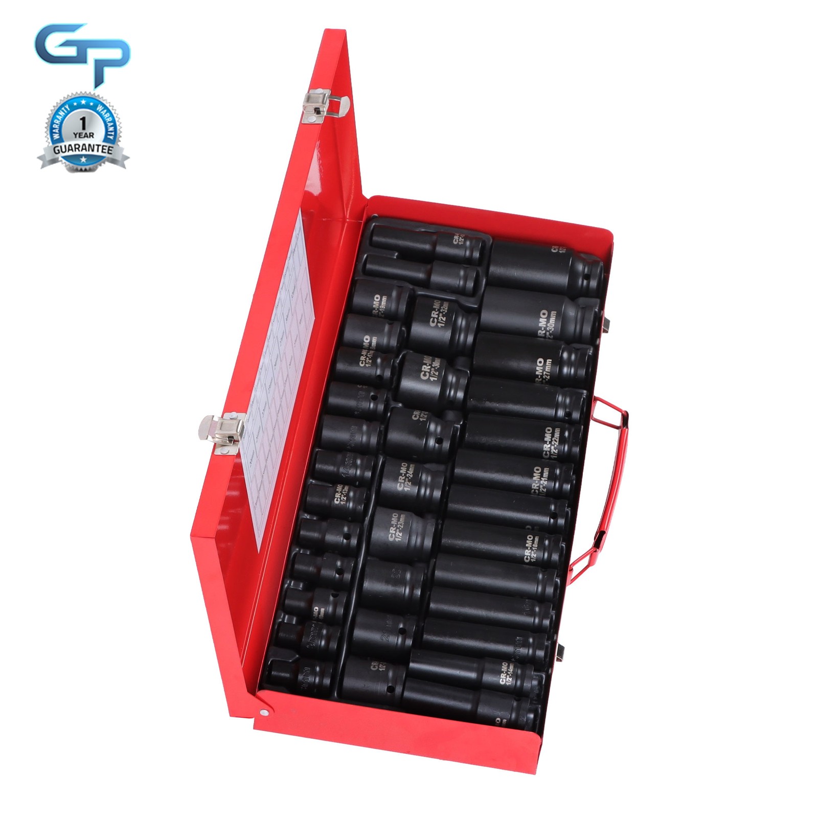 35Pcs 1/2″ Inch Deep Impact Socket Set Drive Metric Garage Sae 8mm-32mm