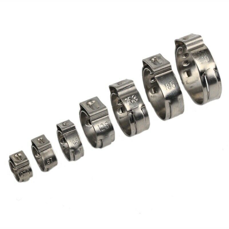 130Pcs Stainless Steel Hose Clamp Set Ear Cinch Rings Crimp Pinch/Plier Assorted