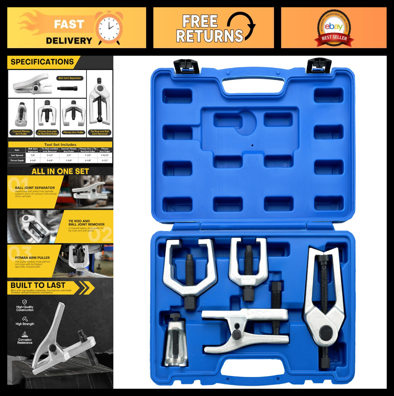 5-in-1 Ball Joint Separator Kit | Pitman Arm Puller & Tie Rod End Tool Set