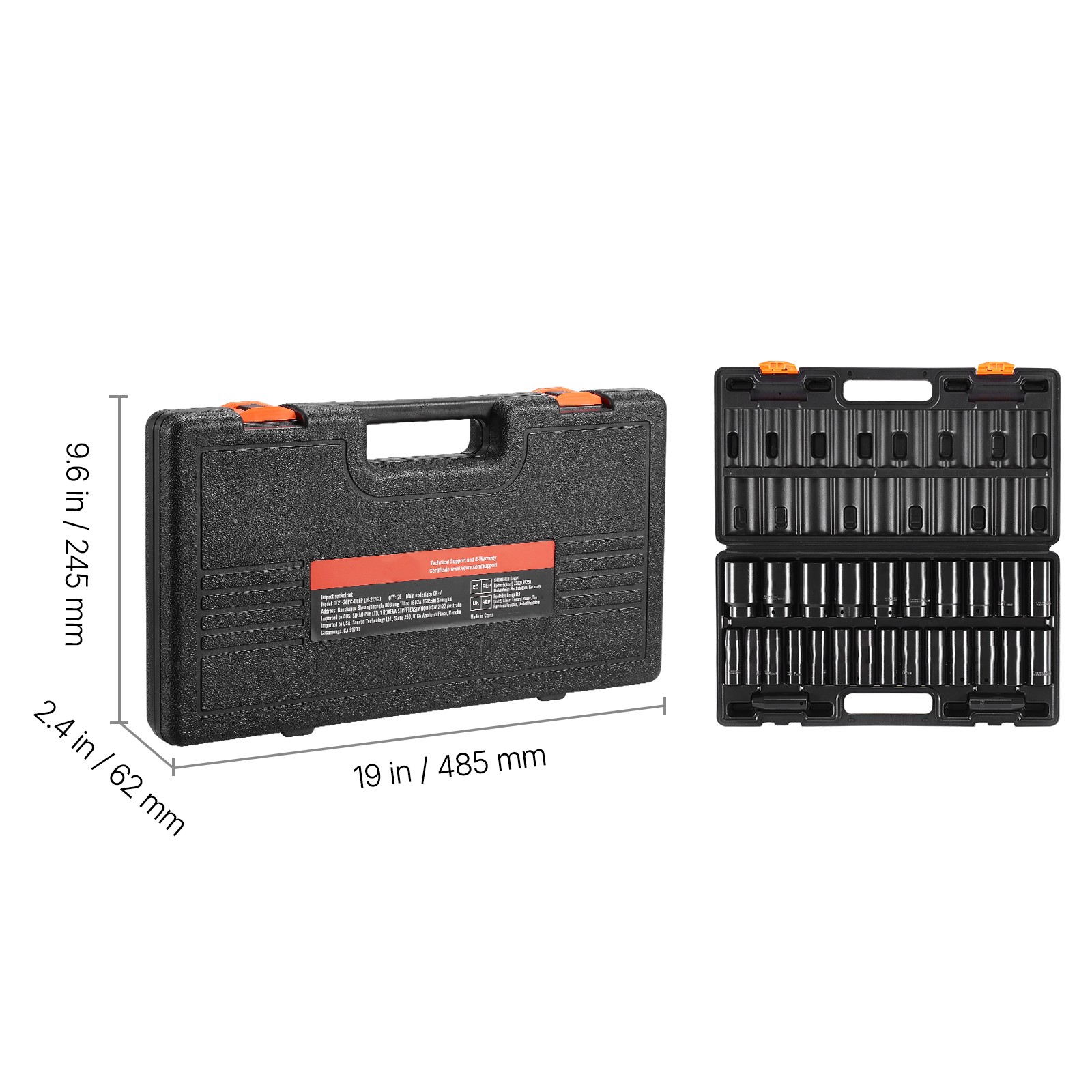 VEVOR Impact Sockets Set 1/2 Inch Drive 26 PCS 10 – 36mm Deep 6-Point Set