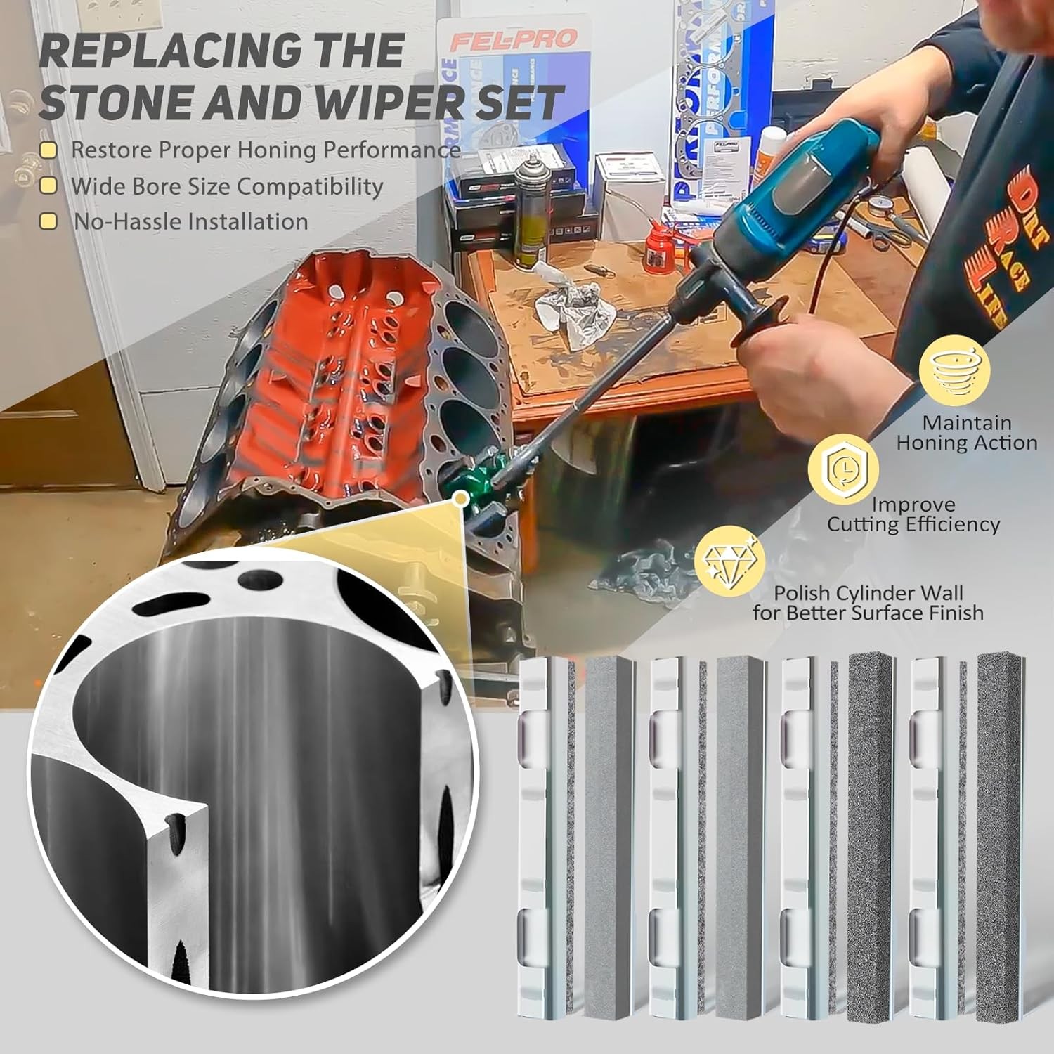 Engine Cylinder Hone Replacement Stones Combo 80-Grit and 280-Grit Kit