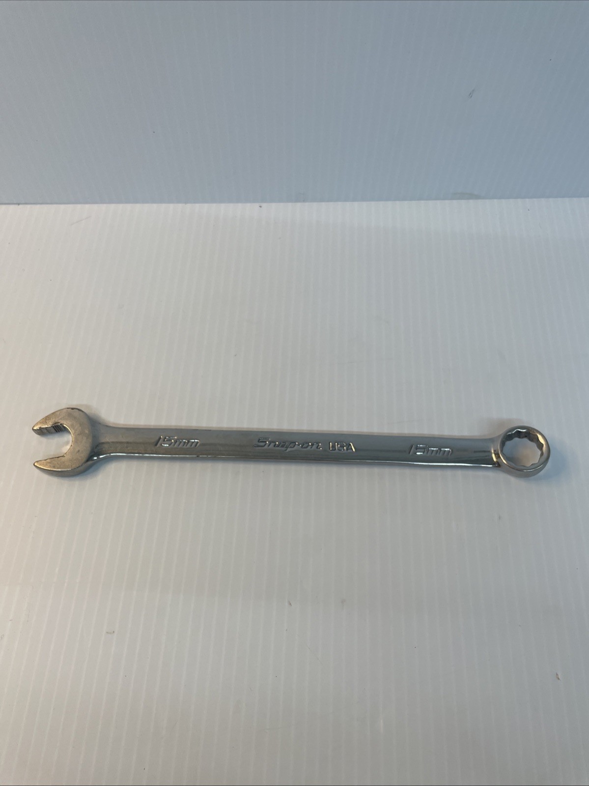 Snap On USA 15MM 12PT Metric Flank Drive Plus Chrome Combination Wrench SOEXM15
