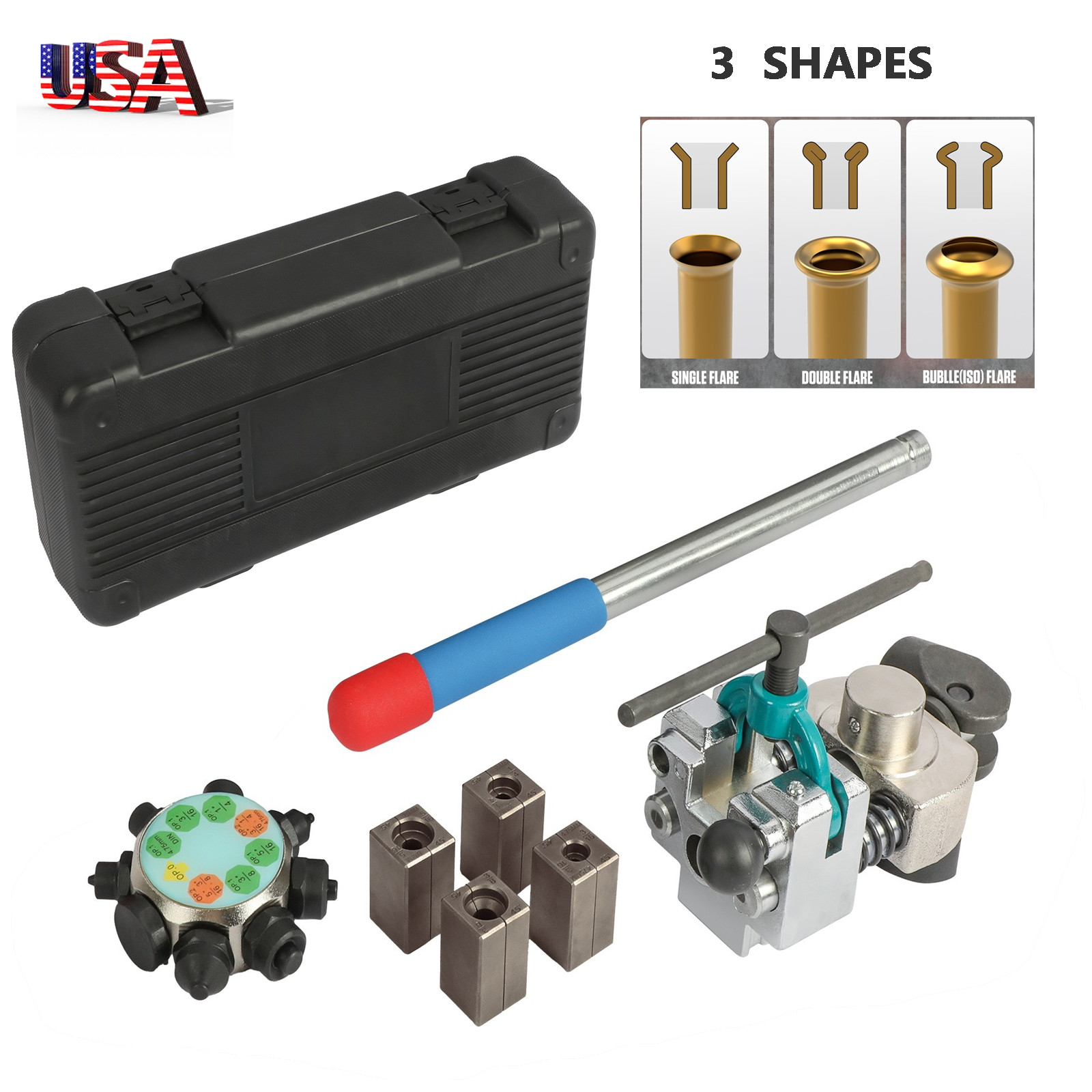 Brake Line Flaring Tool Kit for 3/16″ 1/4″ 5/16″ 3/8″ Tubes 45° Single Double