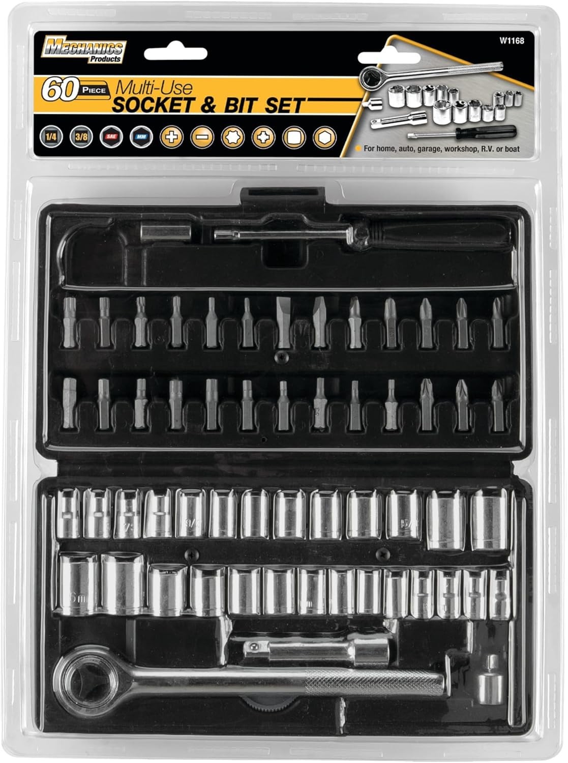 W1168 SAE/Metric 60-Piece Socket 1/4-Inch & 3/8-Inch Drive and Bit Set