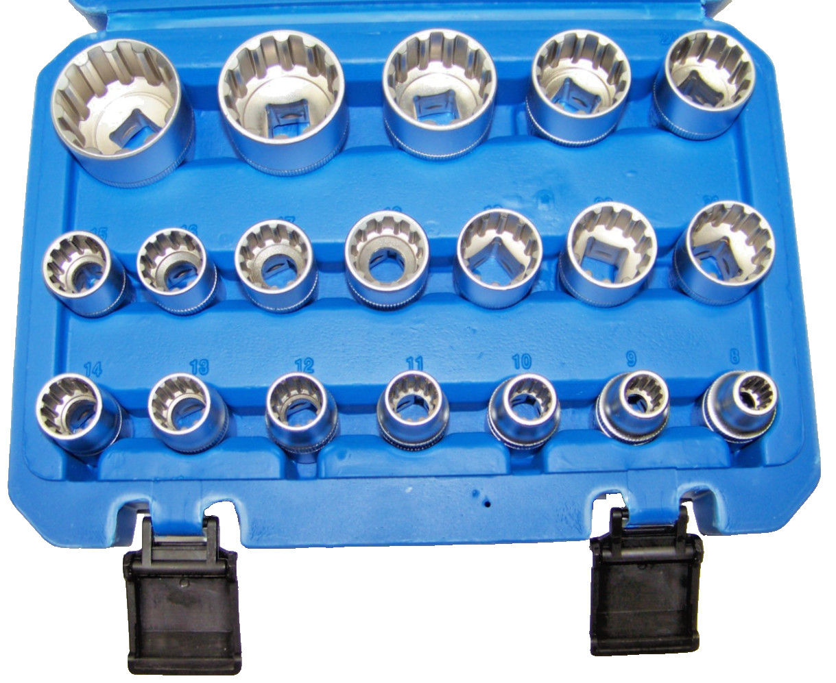 19pc 1/2″ DR Spline Socket 12-Point Gear Wall Rounded 8-32 Metric CR-V Steel
