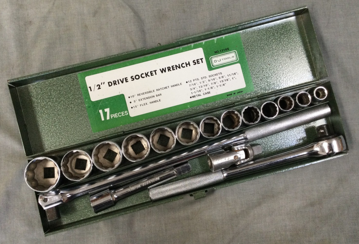 1/2″ Drive Socket Set – Ratchet – Extension & Breaker Bar – Metal Case Japan