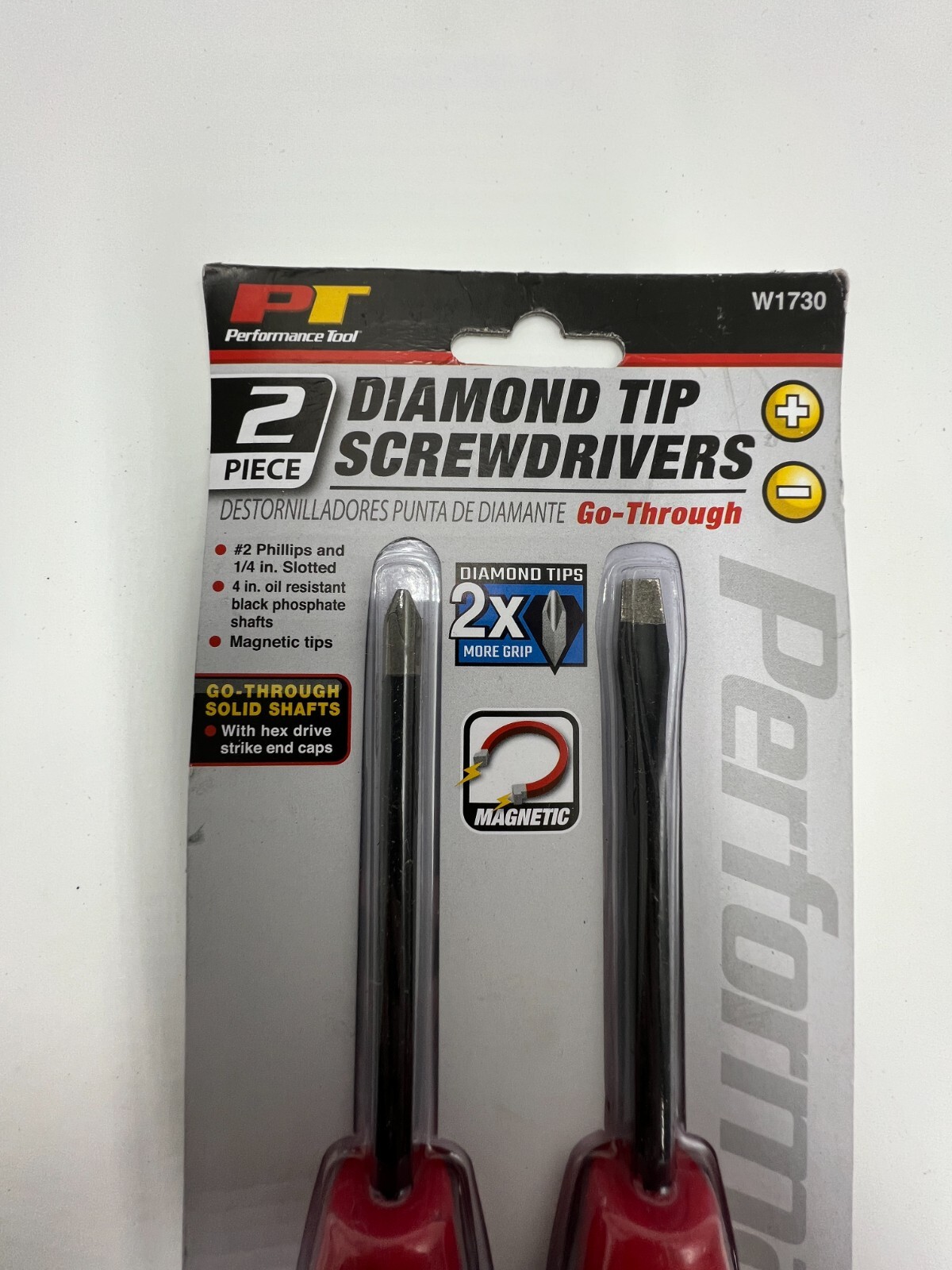 Performance Tool Diamond Tip Screwdriver W1730 Two Piece Set | Go-Through