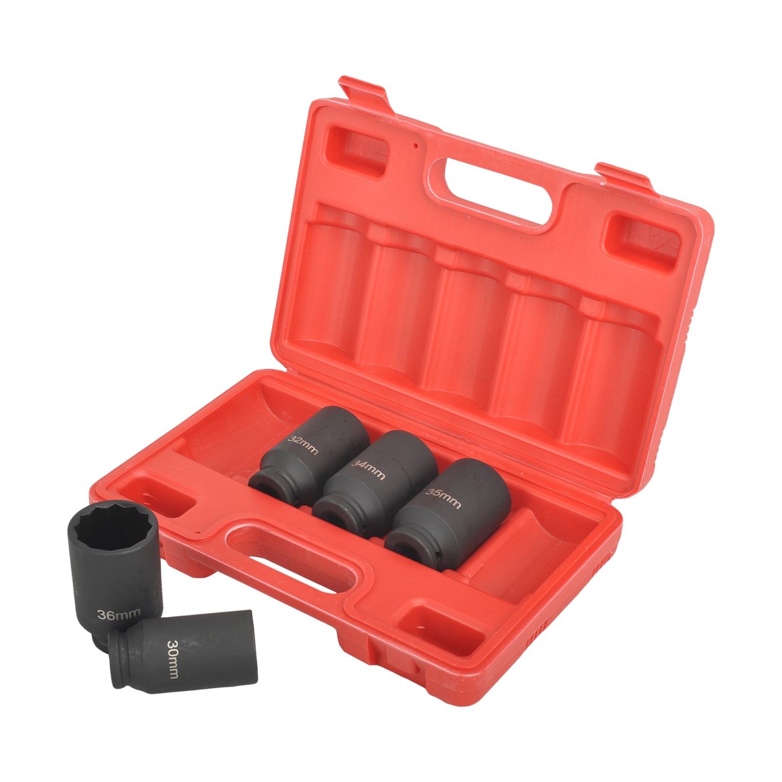 5PCS Black Deep Axle Nut Impact Socket Set 1/2″ Drive 12 Point 30 32 34 35 36mm