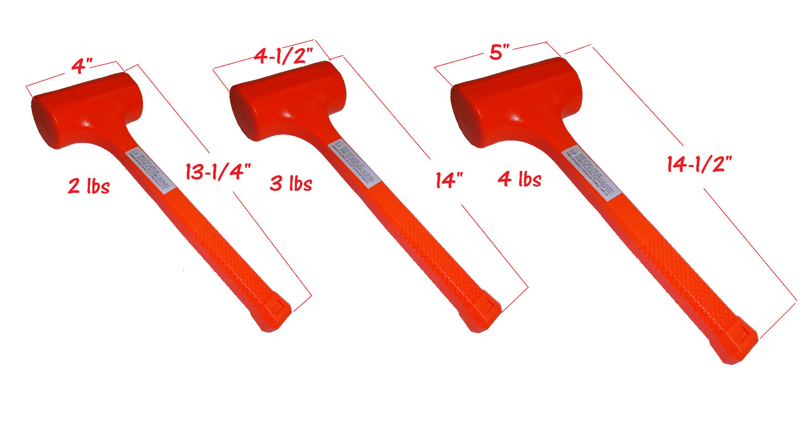 2 lb/32oz, 3 lb/48oz, 4 lb/54oz, High-Impact Poly Jacket, Neon Dead Blow Hammer