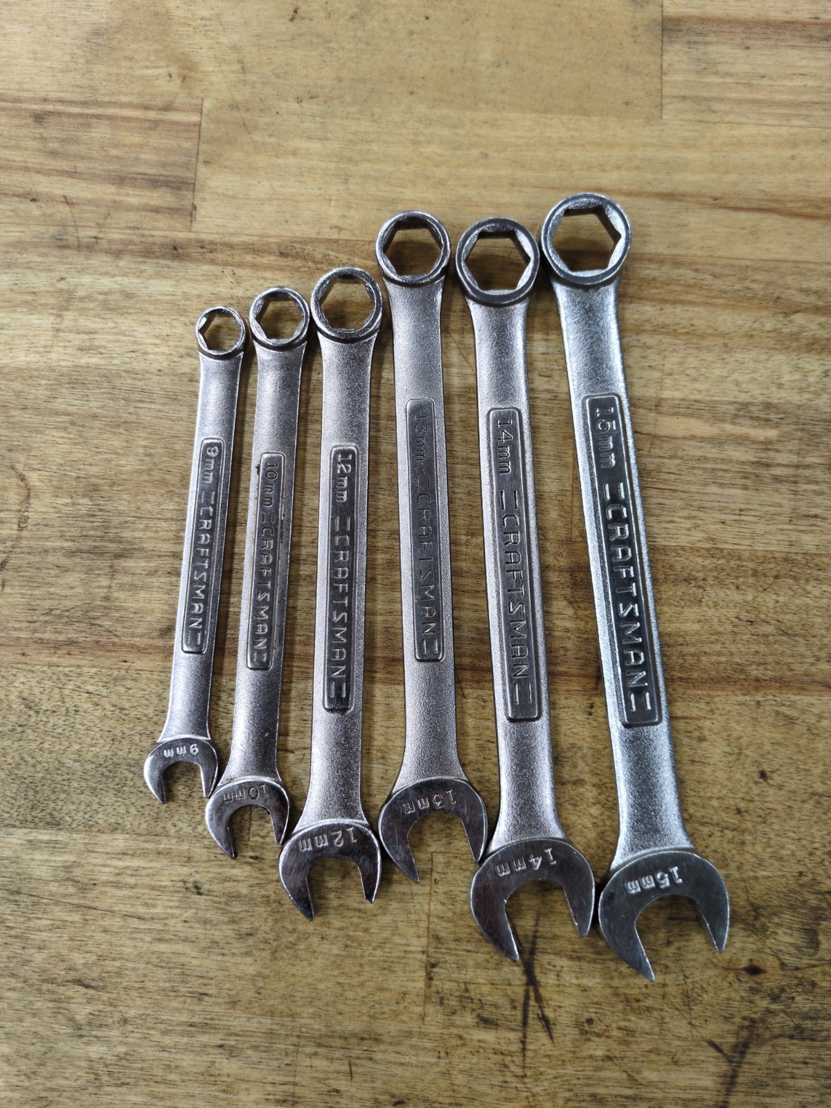 (6) Craftsman Metric 6 PT Combination Wrench Lot 9,10,12,13,14,15mm USA Made VA