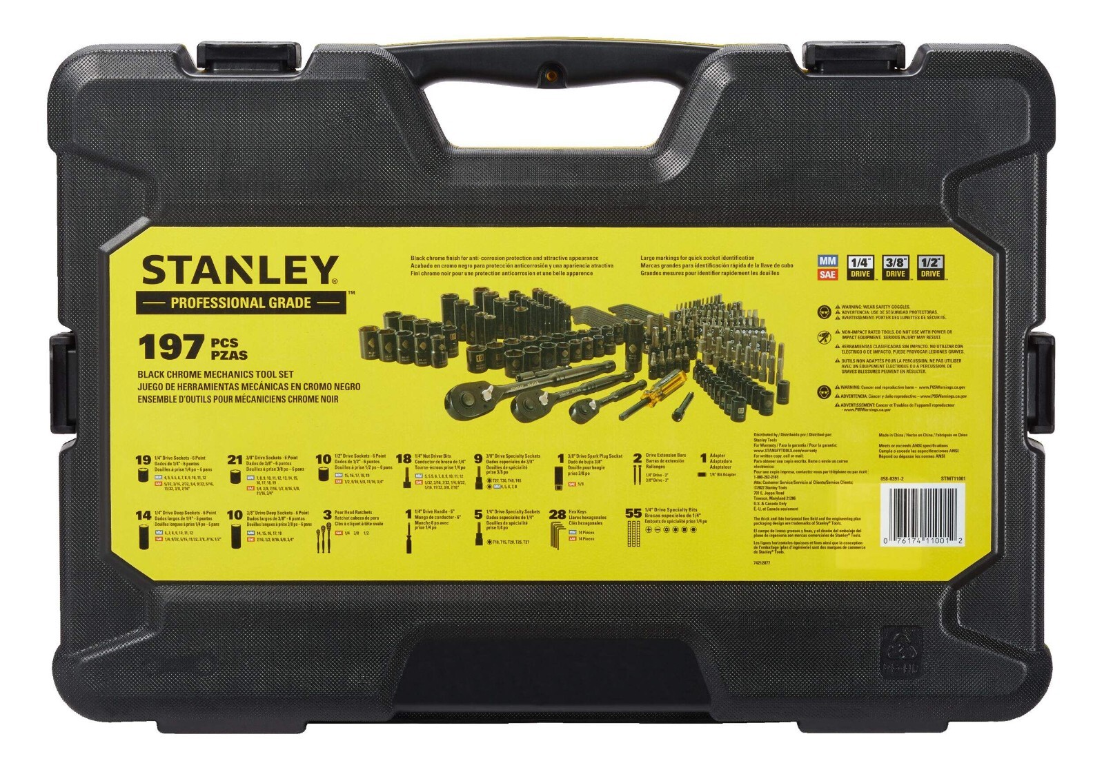 Stanley 197 Pc Pro Grade Black Chrome Socket Set SAE/Metric NEW