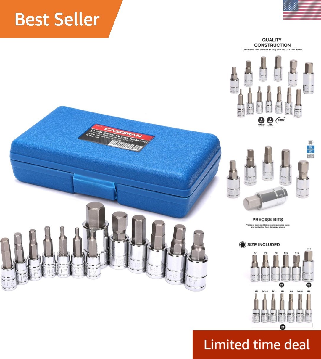 Comprehensive 13-Piece Metric Hex Bit Socket Set, Easy Carry Case Included