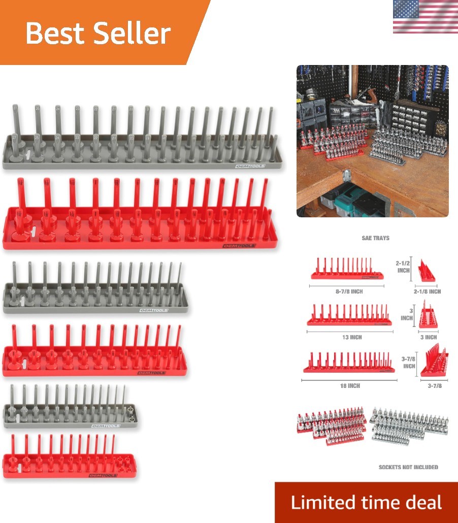 22413 6-Piece Socket Tray Set for SAE & Metric Storage – Red/Grey Design