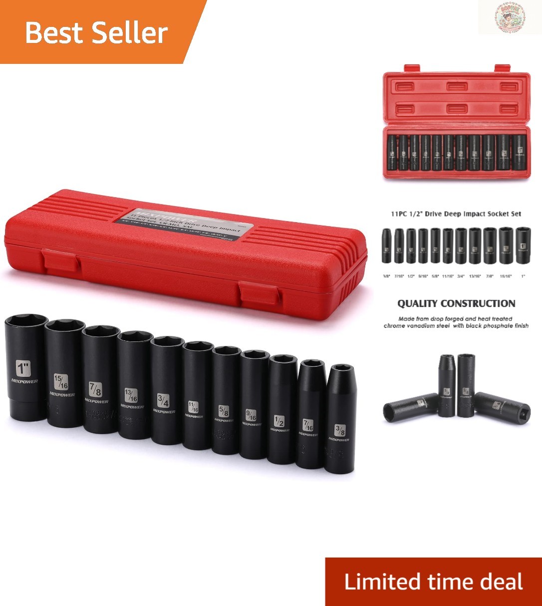 Heavy-Duty 1/2-Inch Drive Deep Impact Socket Set – 11 Pieces in Chrome Vanadium