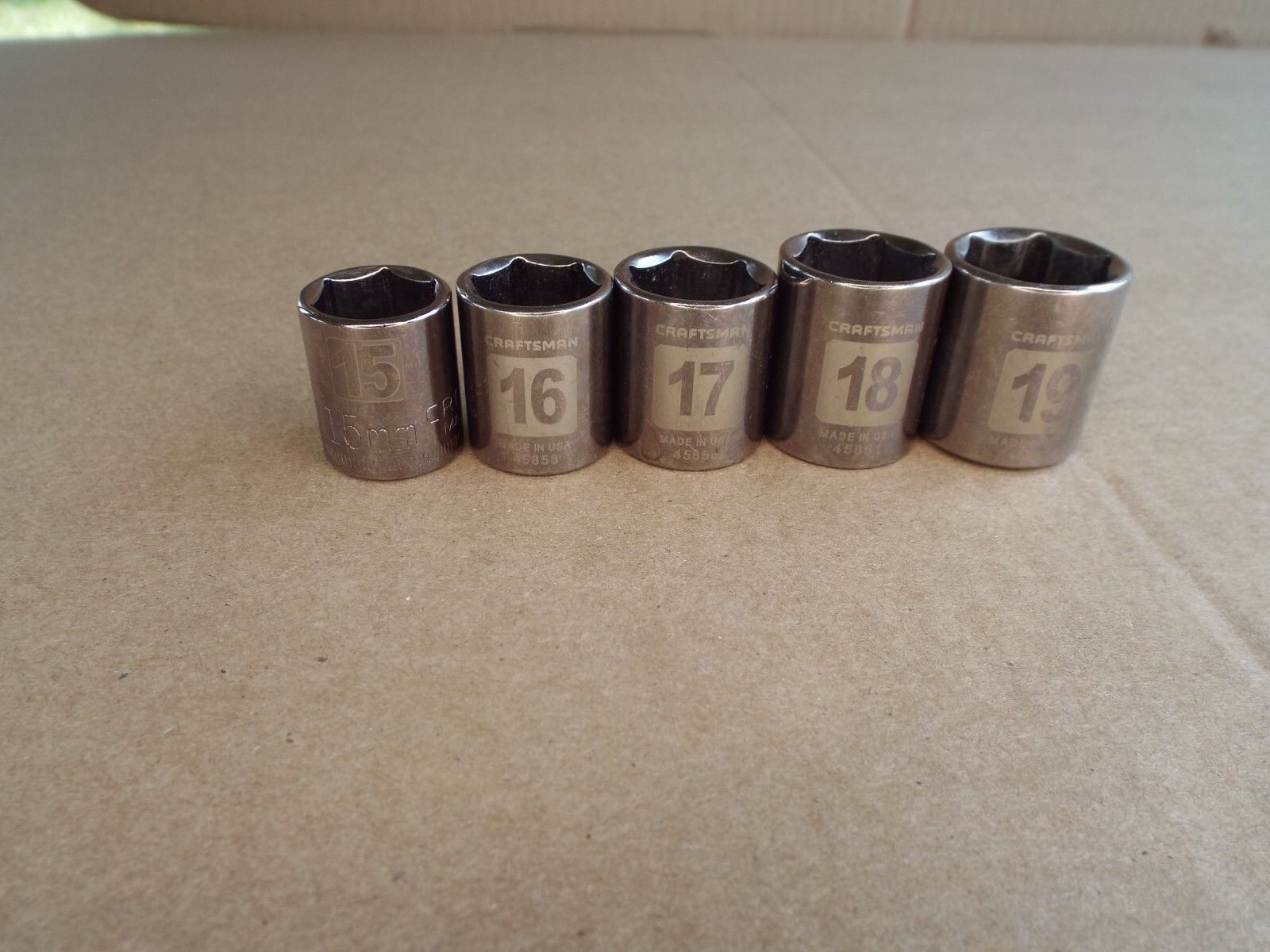 VTG 5 Pc USA Craftsman Metric Laser Socket Lot 3/8″ Dr 6 Pt 15-19mm Nice! (Read)