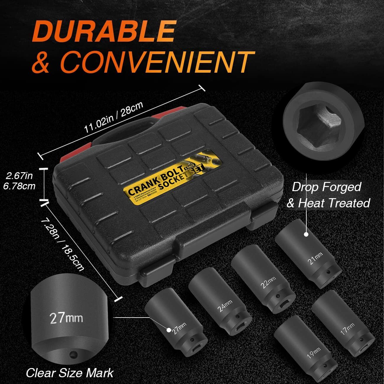 6*Crank Bolt Socket Set 17MM,19MM,21MM,22MM,24MM,27MM, Harmonic Balancer Socket