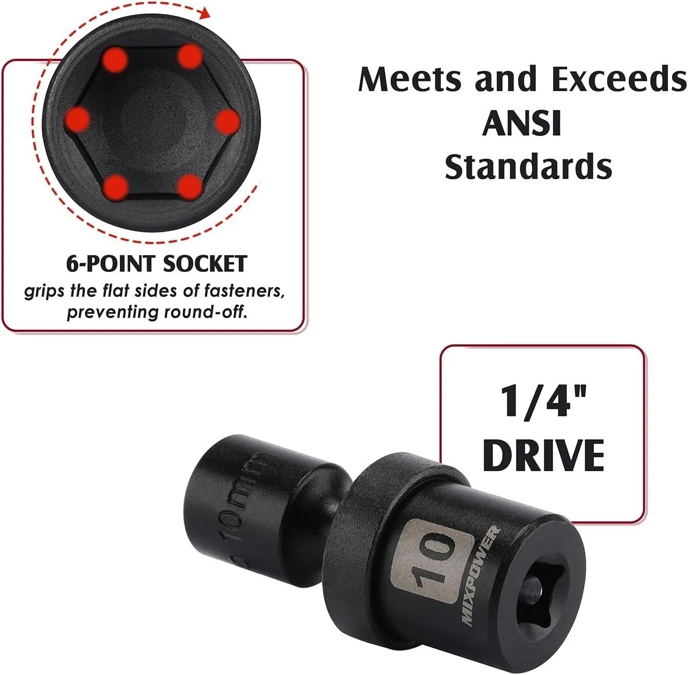 Swivel Impact Socket Set, Flexible Wobble, 12pc 1/4″ Dr