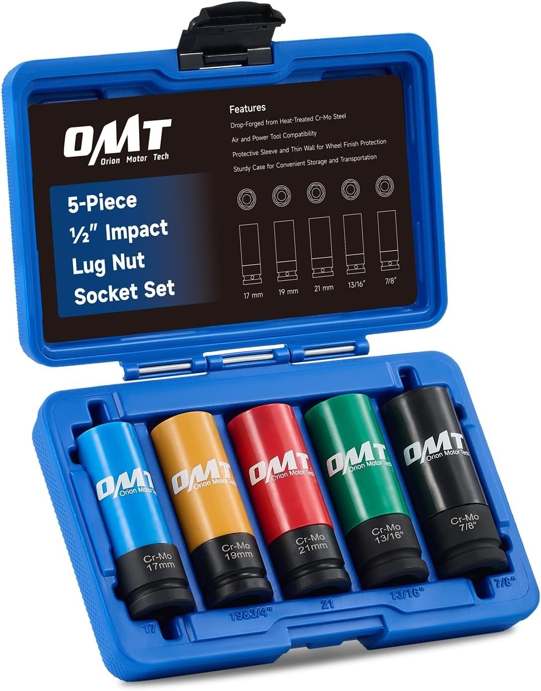 1/2″ Drive Lug Nut Socket Set, Metric 17 19 21 mm & SAE 13/16 7/8 in. Wheel S…