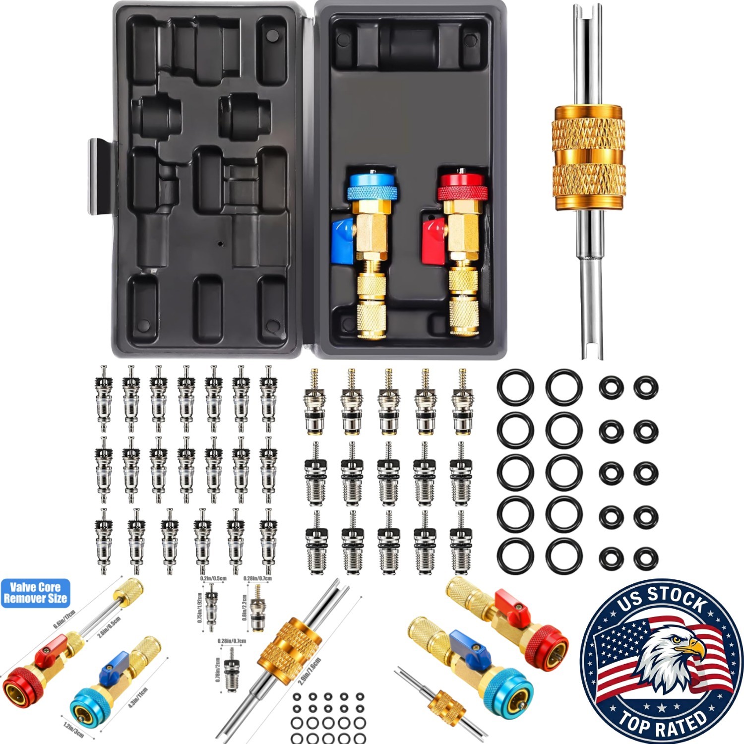 Essential 35-Piece Valve Core Remover Tool Set for R134A/R1234YF A/C Systems