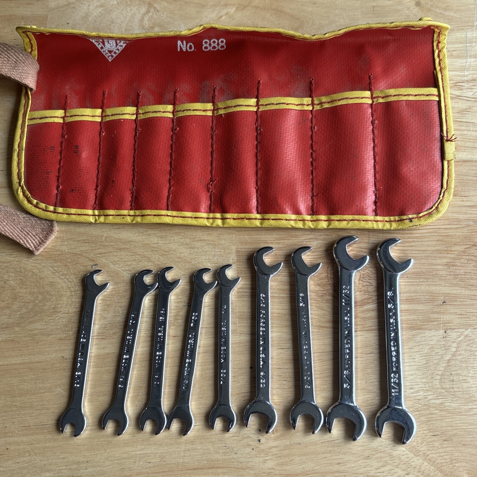 Indestro Super SAE 4 Way Angle Open End Ignition Wrench Set No. 888 Vtg USA READ